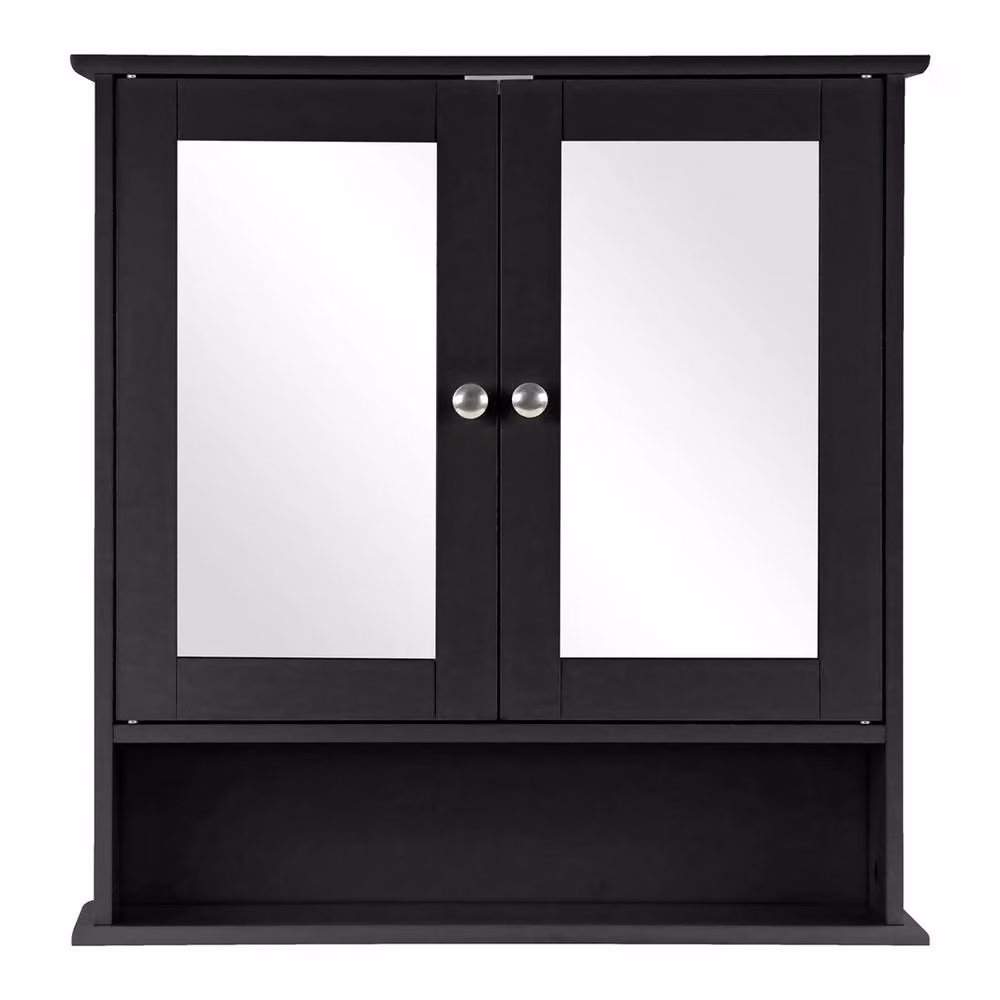 Havendro Black Matt Wooden Double Mirror Door Bathroom Wall Cabinet – 3