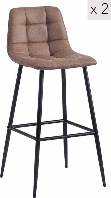 Nordlys Set of 2 Scandinavian Brown Fabric and Metal Bar Stools