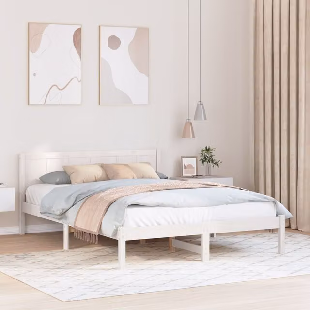 Berkfield Home White Solid Pine Wood Bed Frame, W: 140 cm, D: 200 cm