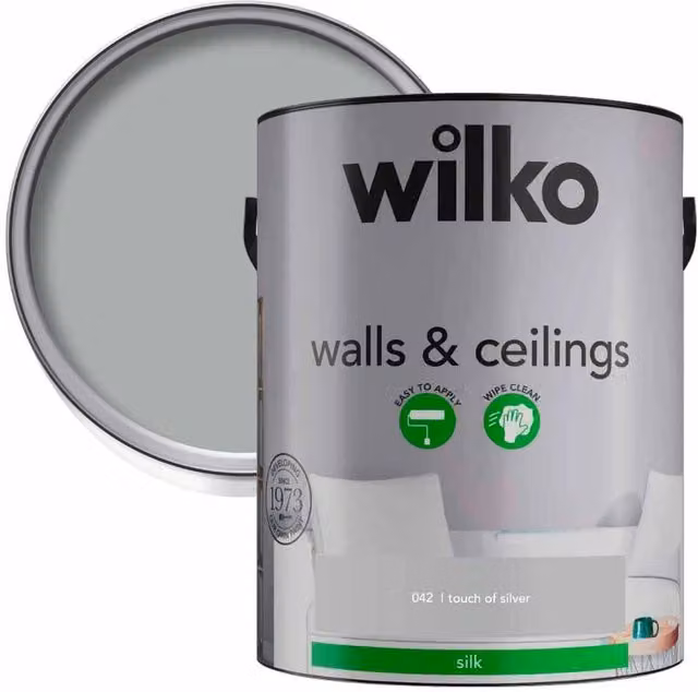 wilko Walls and Ceiling Silk Emulsion Paint, Silver, 5 l