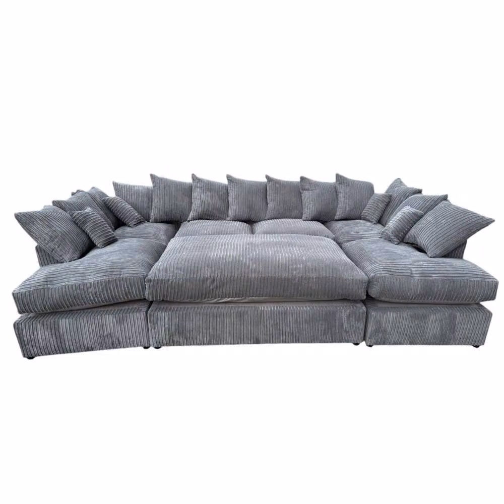 Snug Furniture Birmingham Ltd Large U-Shaped Double Sofa with Extra-Wide Matching Ottoman in Grey – 3