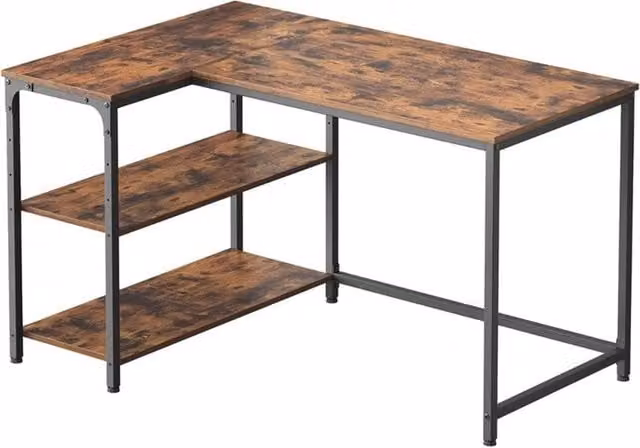 Nordara L-Shaped Corner Gaming Desk with Storage in Brown – 1