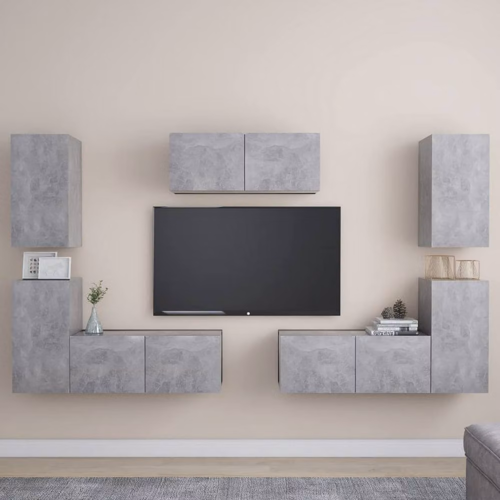 Berkfield Home 7 Piece Modern TV Cabinet Set in Concrete Grey Matt MDF – 2