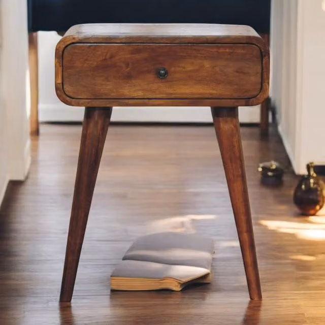 Artisan Furniture Mid Century Mango Wood Nightstand in Brown