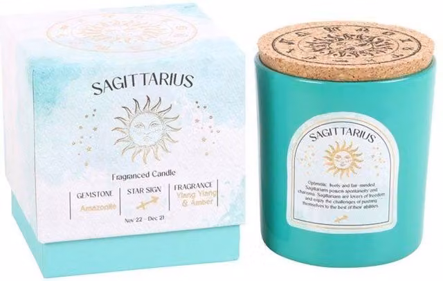 KDMD Sagittarius Ylang Ylang & Amber Gemstone Zodiac Tabletop Candle in Teal