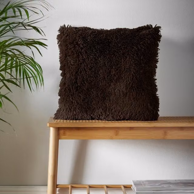 Catherine Lansfield Cuddly Plush Square Cushion, Brown, 45 x 45 cm