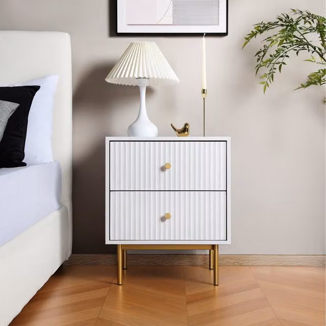 Home Garden Direct Devon Bedside Table with 2 Drawers in White