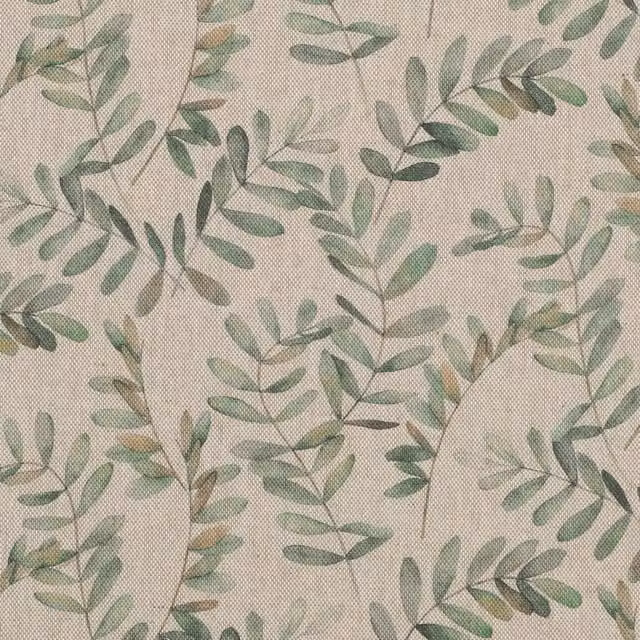 ANTE DECOR Lamina Fabric Fern Floral Cotton Cushion in Green and Beige