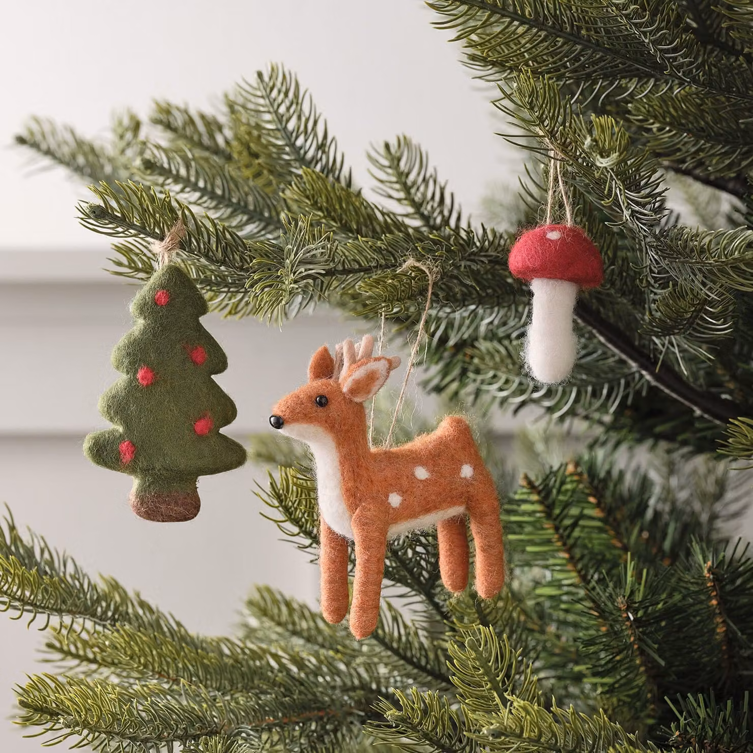 Winter Woodland Felt Animal Hanging Decoration Trio in Multicolour