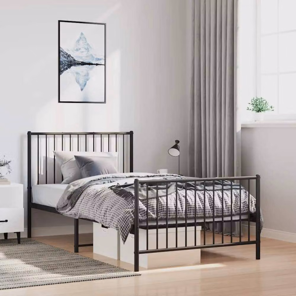 Berkfield Home Metal Bed Frame with Headboard and Footboard in Black, W/D/H: 100 x 200 cm – 1
