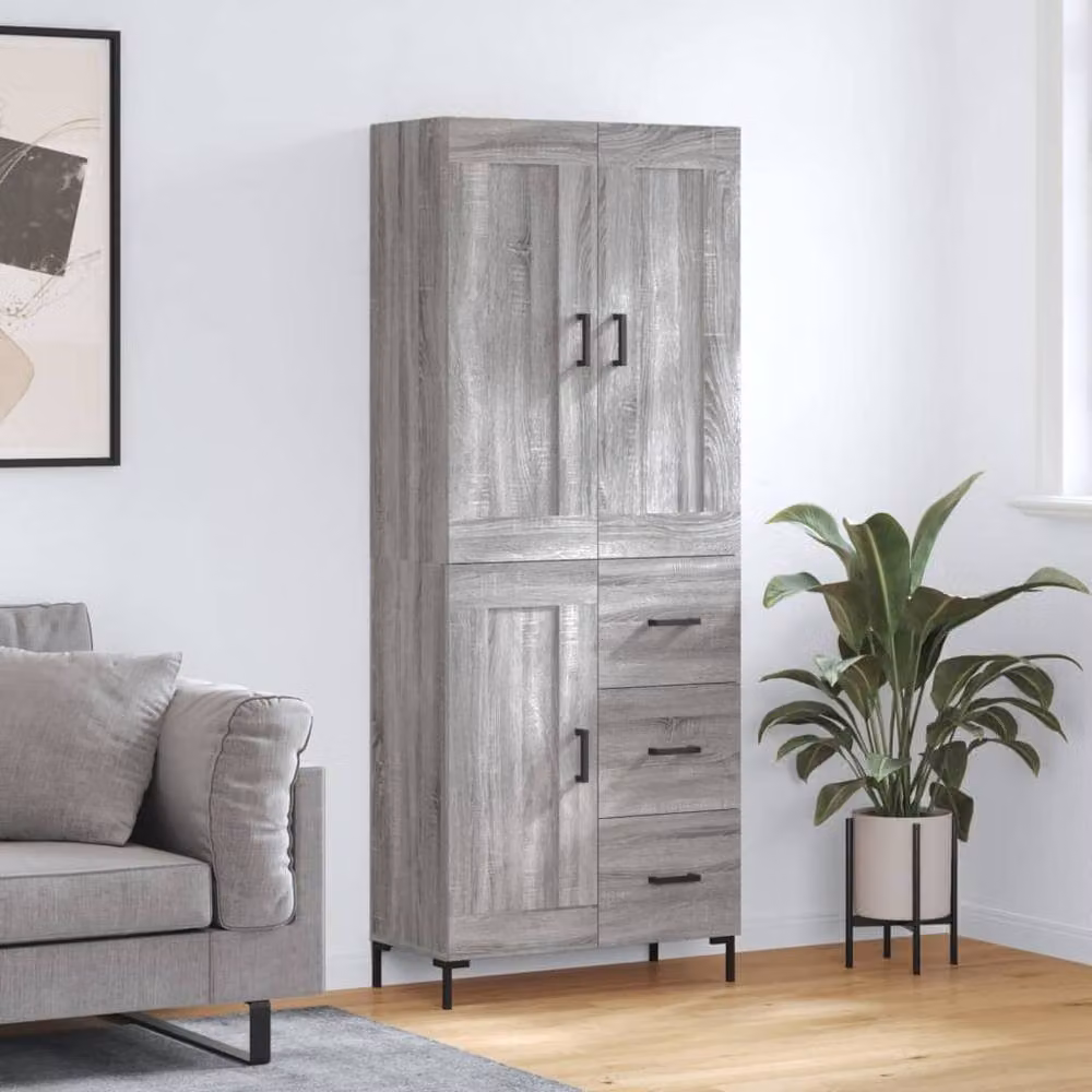 Berkfield Home Grey Sonoma Highboard with Hinged Doors and Internal Shelves, W/D/H: 69.5 x 34 x 180 cm – 2