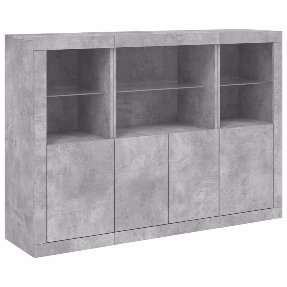 Berkfield Home 3-Piece Sideboard Set with Integrated LED Lighting in Concrete Grey Matt Engineered Wood and Glass – 4