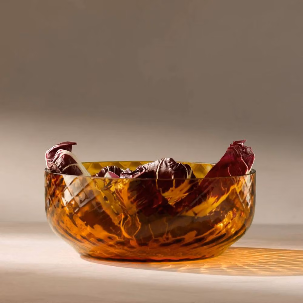 LSA Dapple Mouth-Blown Glass Salad Bowl in Orange and Yellow, Diameter: 22.5 cm – 3