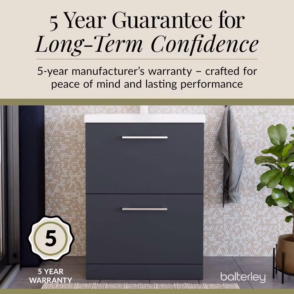 Balterley Modern 2 Drawer Floor Standing Bathroom Vanity Unit with Rectangular Mid-Edge Basin, Dark Grey, W: 61 cm, D: 39 cm, H: 84 cm – 5