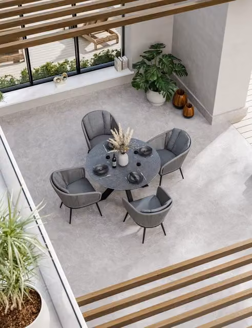 Royalcraft Aspen 4 Seater Round Ceramic Garden Table and Chairs Set in Matt Grey Mix