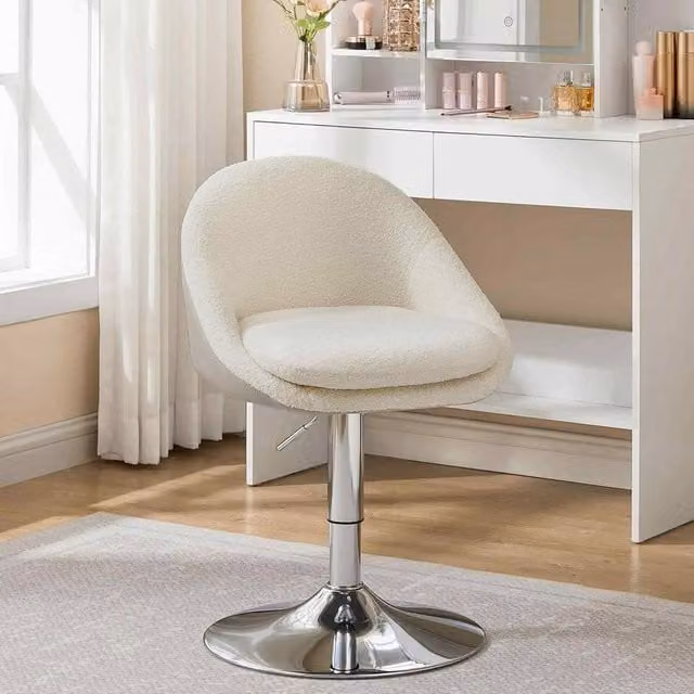 The Bazaarist Modern Adjustable Swivel Task Chair in White and Beige Bouclé Fabric