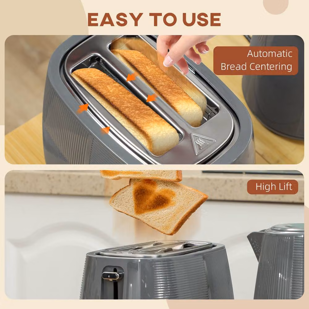 STILVORA Kettle and Toaster Set in Grey with 1.7L Kettle – 4