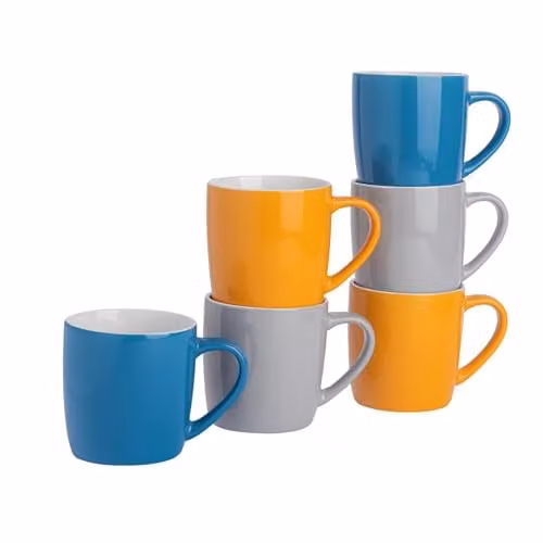 Argon Tableware Multicolour Stoneware Coffee Mugs, 340ml, Pack of 6