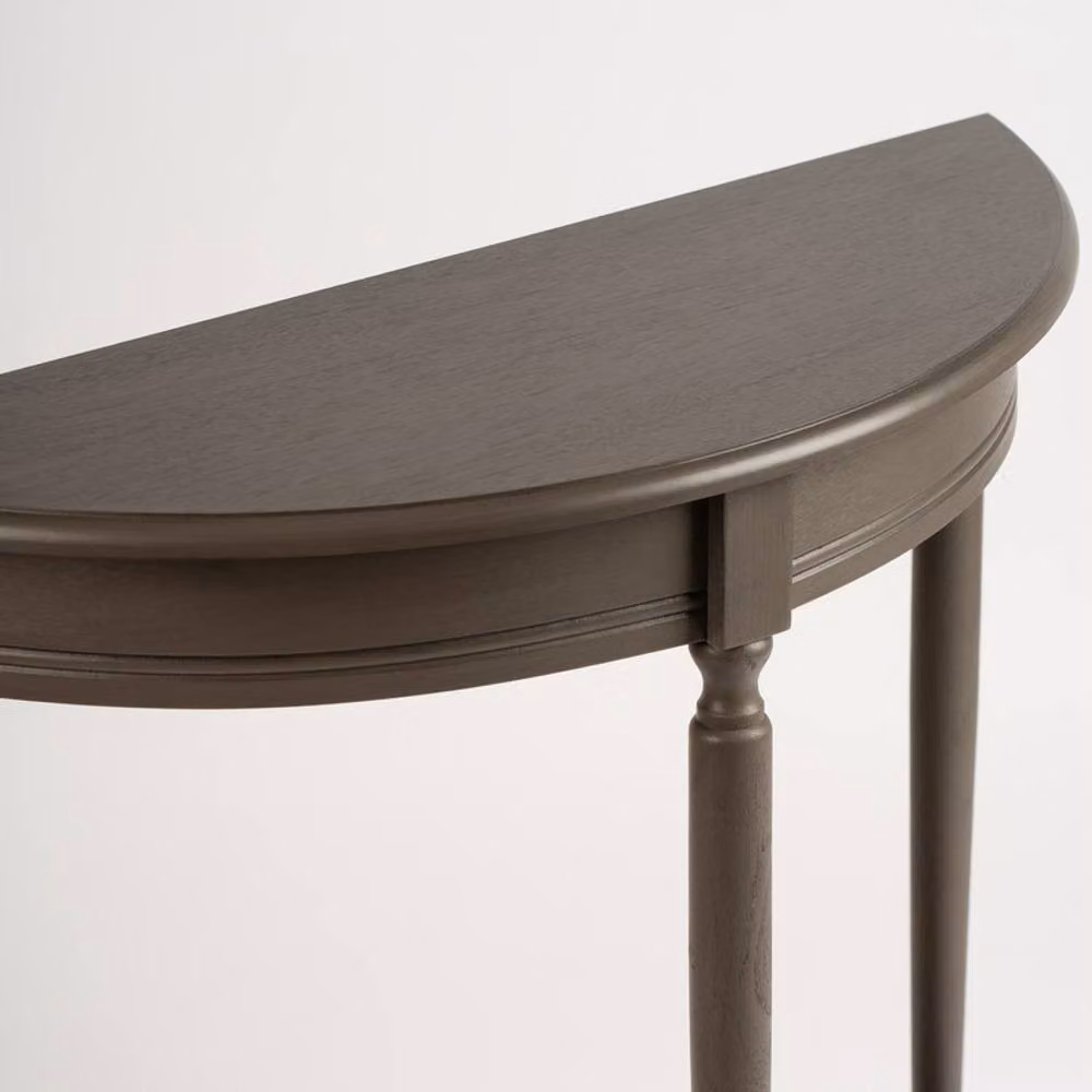 Scottish Everlastings Ltd Modern Half Round Wood Hallway Table in Brown and Green, W/D/H: 71.0 x 68.5 x 25.5 cm – 3