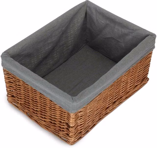 Red Hamper Double Steamed Willow Storage Basket with Grey Cotton Lining and Handles