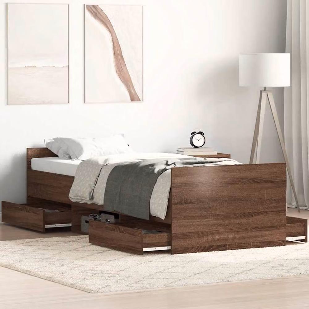 Berkfield Home Modern Bed Frame with Headboard, Footboard and Drawers in Brown Oak, W/D/H: 90 x 200 cm – 2