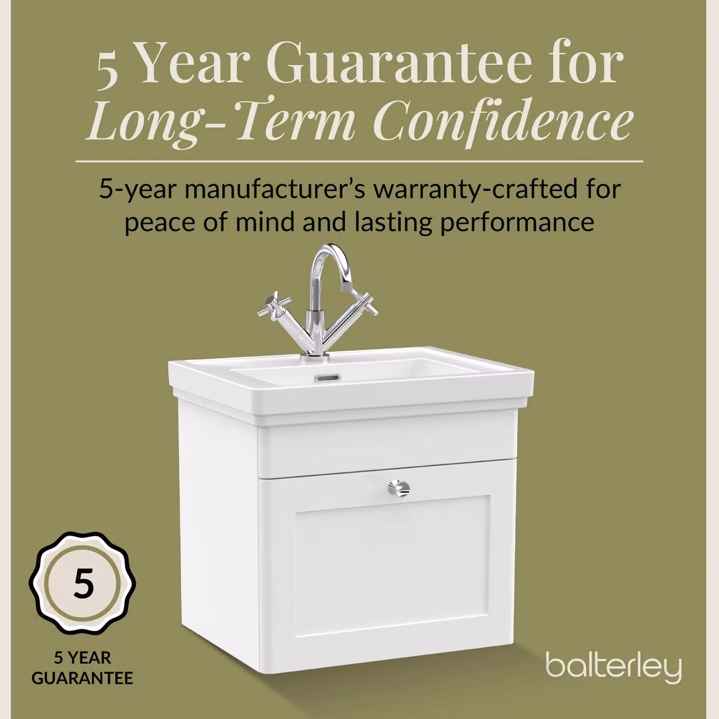 Balterley Wall Hung 1-Drawer Bathroom Vanity Unit and Fireclay Basin, White – 3