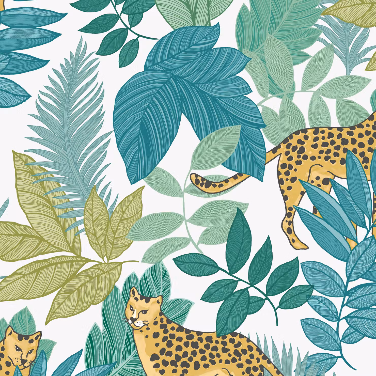 Envy Cheetin Night in Green Animal Print Wallpaper, Petrol and Green, W: 1000 cm, H: 52 cm – 2