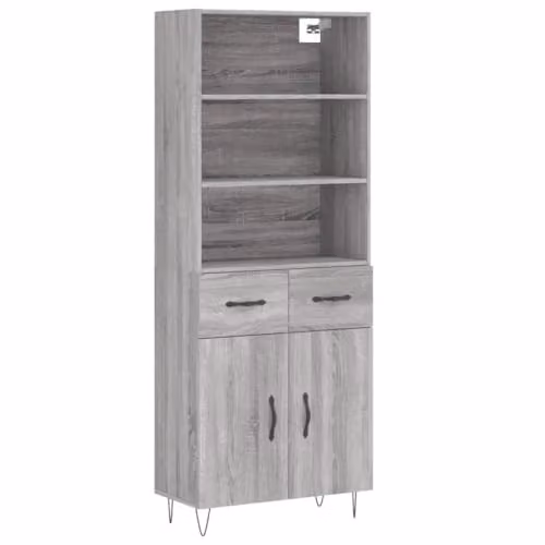vidaXL Modern Grey Highboard with Hinged Doors and Internal Shelves, W/D/H: 69.5 x 34 x 180 cm