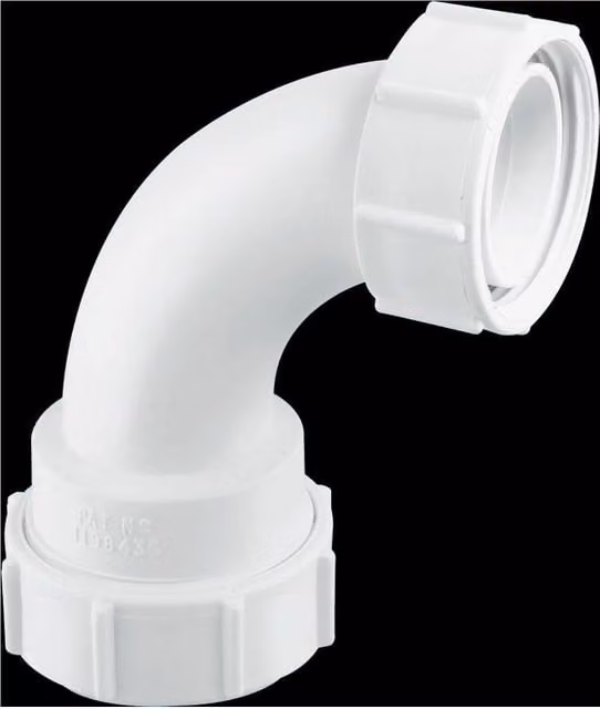 McAlpine 1.25 inch 90 Degree Multifit Plastic Bend with BSP Loose Swivel Nut in White – 1