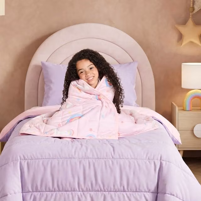 OHS Kids Unicorn Weighted Blanket in Light Pink with Teddy Fleece for Sensory Sleep Therapy – 1