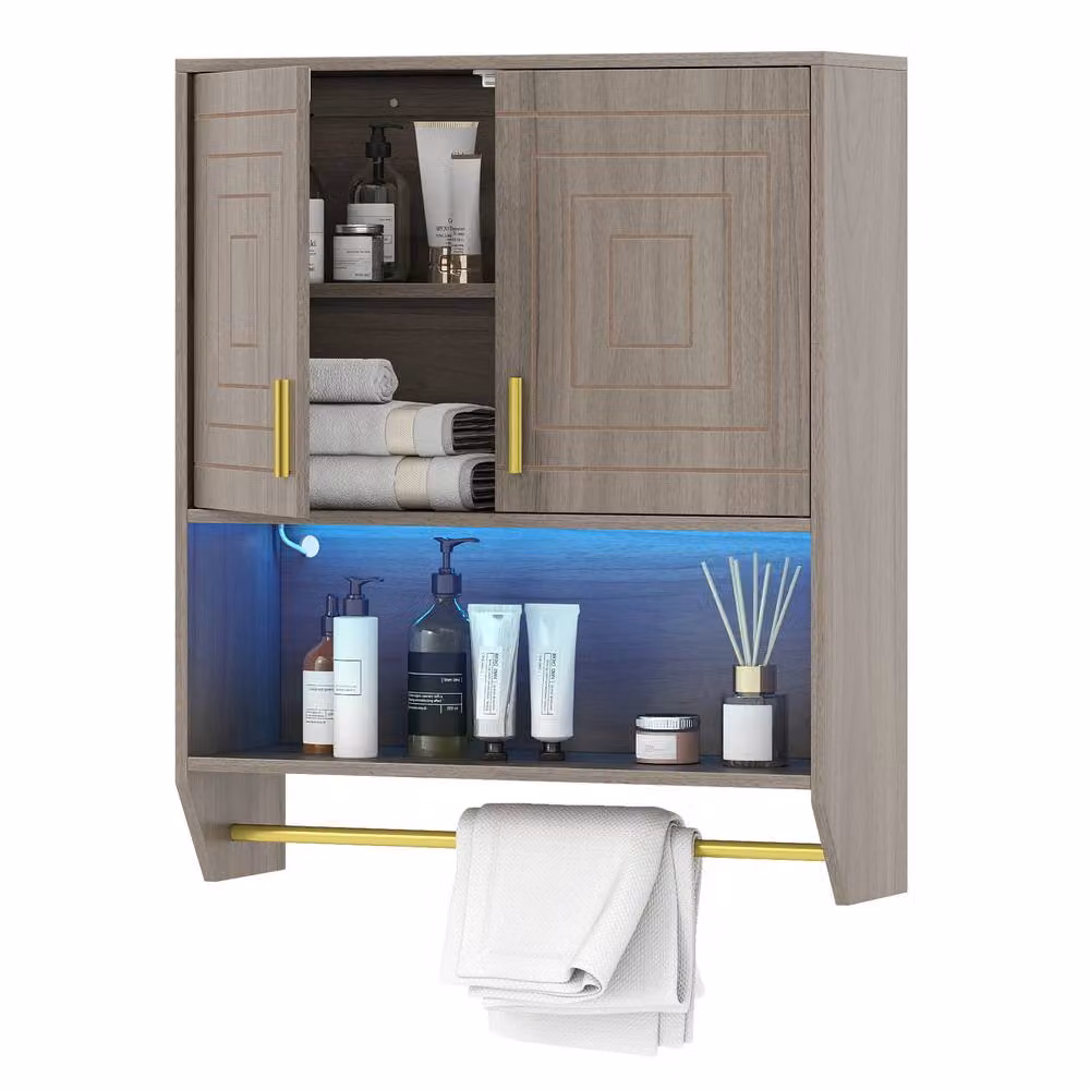 Costway Wall Mounted Grey Bathroom Medicine Cabinet with Integrated LED Lighting and Internal Shelves – 3