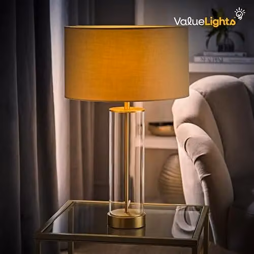 ValueLights Balan Glass and Matt Gold Table Lamp with Black Cylinder Shade – 3