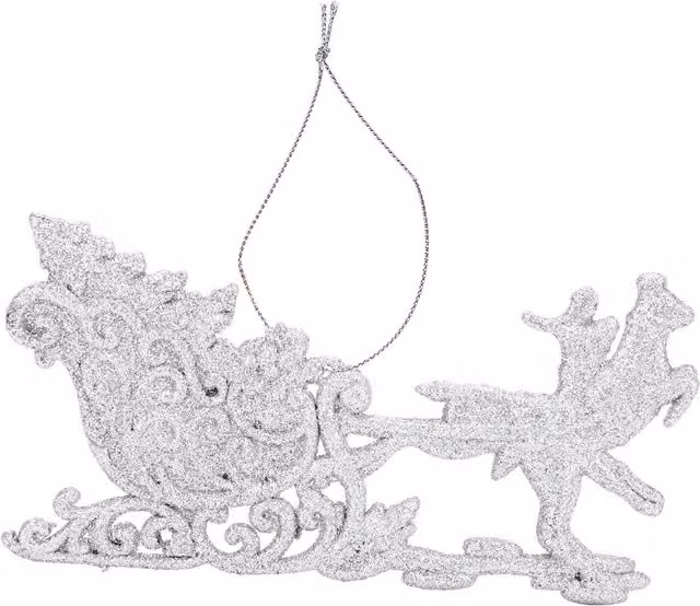VFM e-Store Silver Hanging Reindeer and Sleigh Christmas Tree Ornament, W: 12.1 cm, H: 14.5 cm, D: 0.3 cm