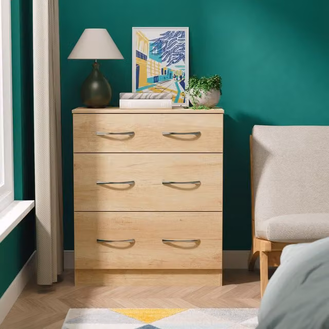 Ready Assembled 2 U Hampshire 3 Drawer Deep Chest in Light Brown