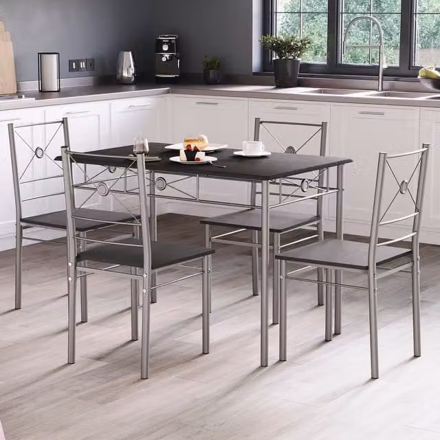 Vida Designs Modern Black Rectangular Dining Set with Table and 4 Chairs
