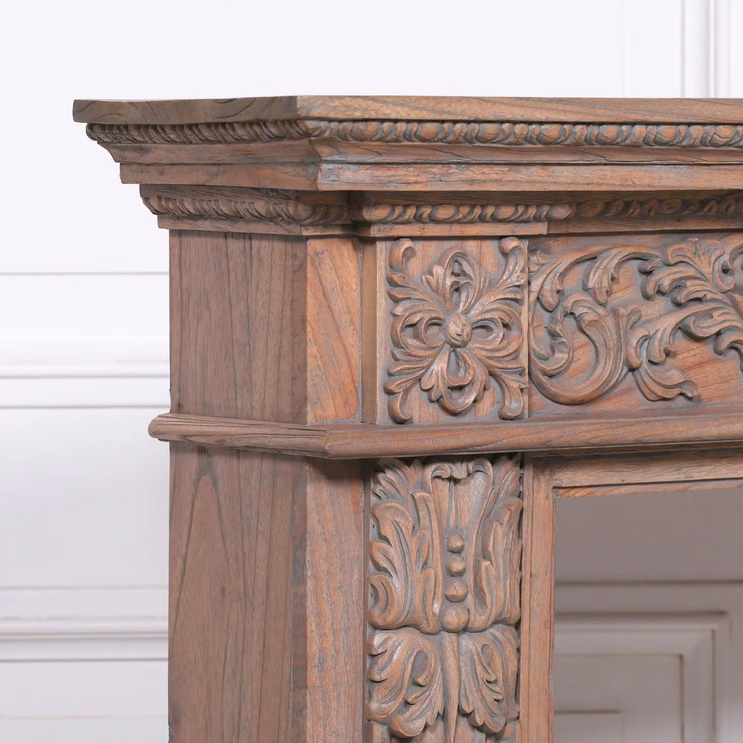 Glasstone Brown Wooden Carved Floral Fire Surround, W/D/H: 137.5 x 116.5 x 29.5 cm – 2