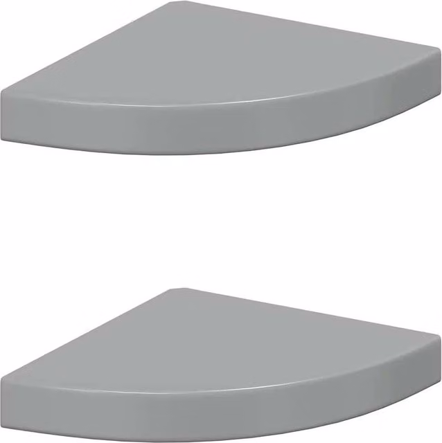 FLAVORA 2-Piece High Gloss Grey MDF Floating Corner Shelves, W/D/H: 25 x 25 x 3.8 cm