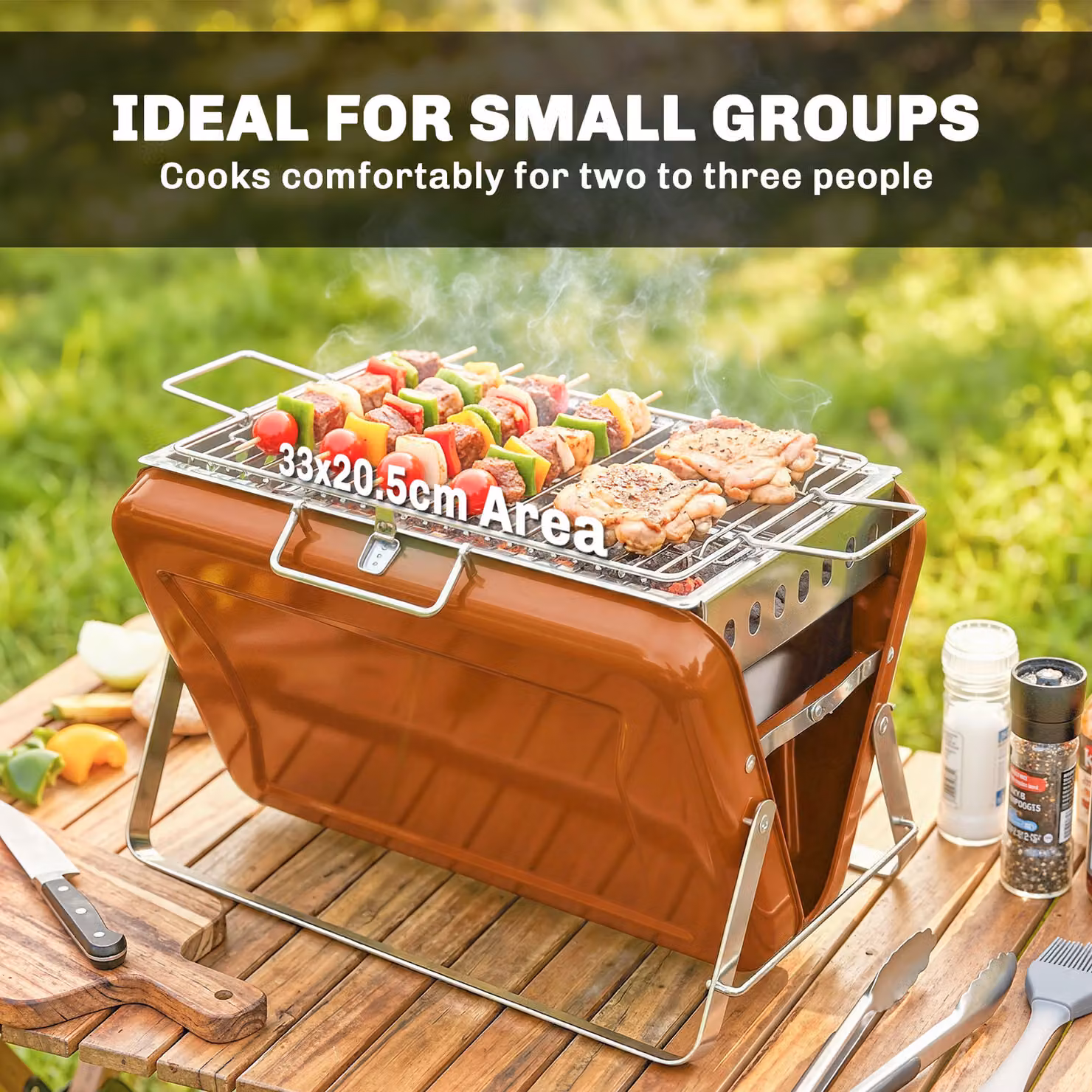 Outsunny Orange Portable Charcoal BBQ Grill with Tilting Grate and Stainless Steel Tabletop – 6