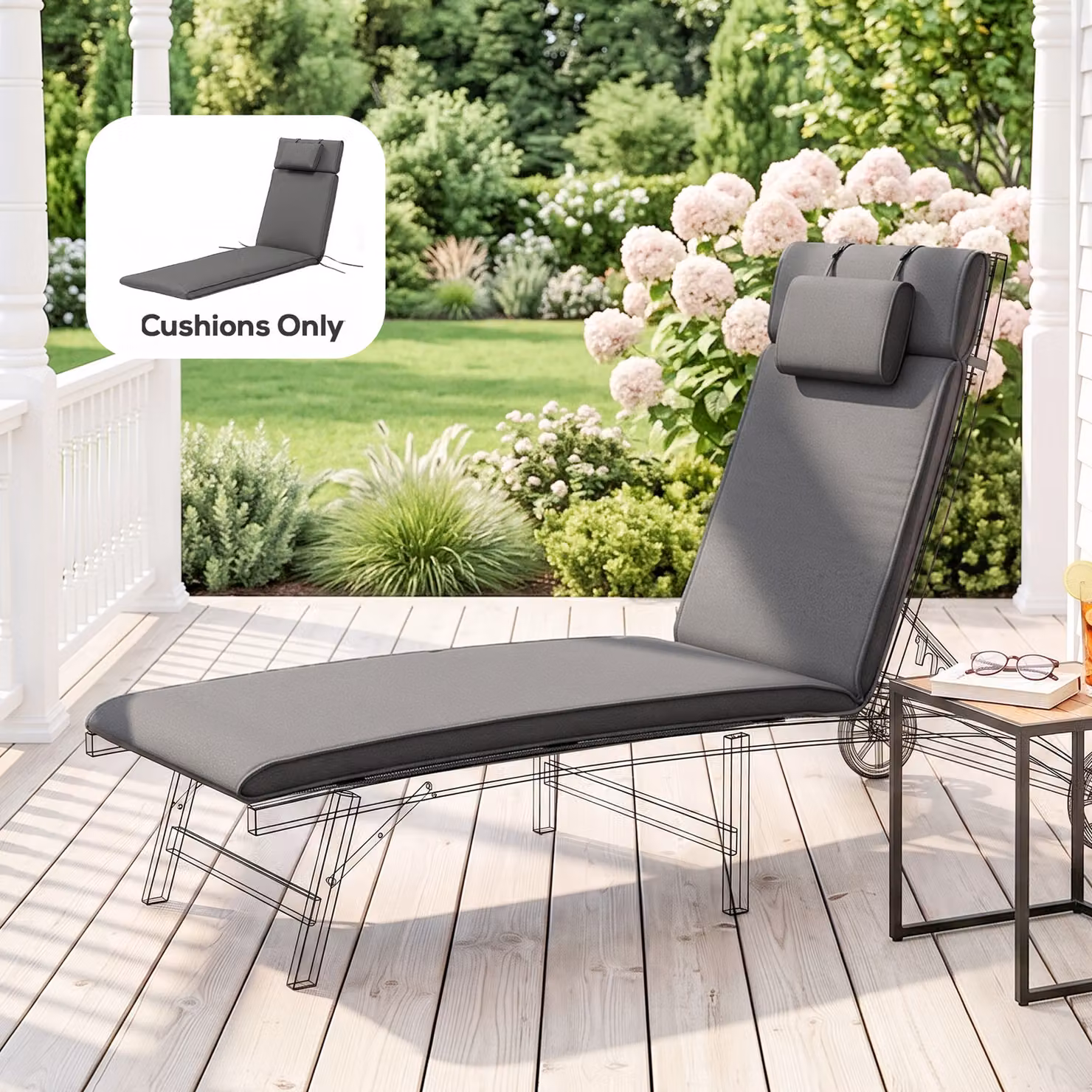 Outsunny Grey Garden Sun Lounger Replacement Cushion with Pillow – 2