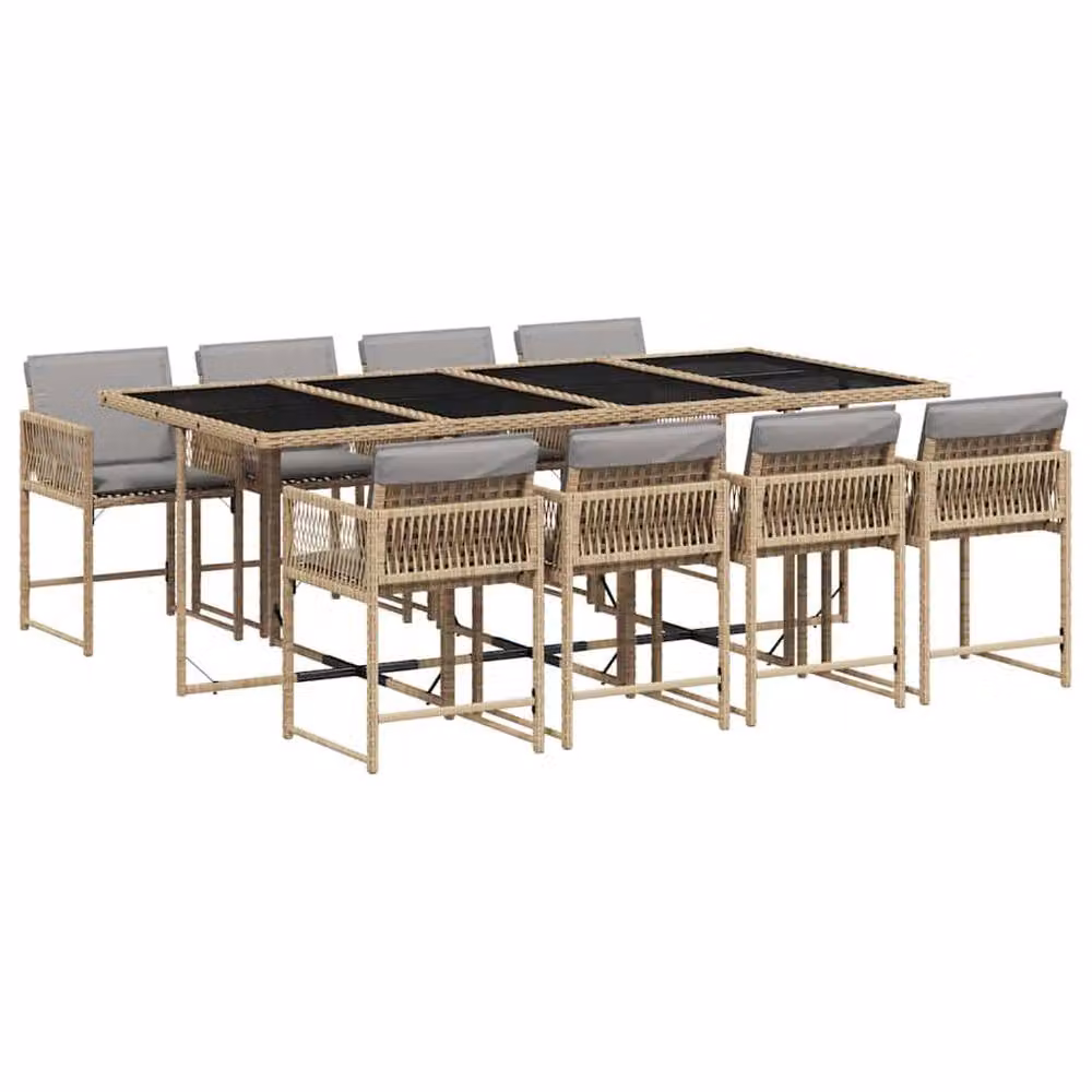 Berkfield Home Garden Dining Set in Beige with Polyrattan and Glass – 2
