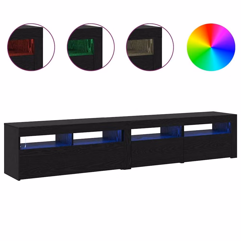 Berkfield Home Set of 2 Modern TV Cabinets in Black Oak with LED Lights and Matt Finish – 4