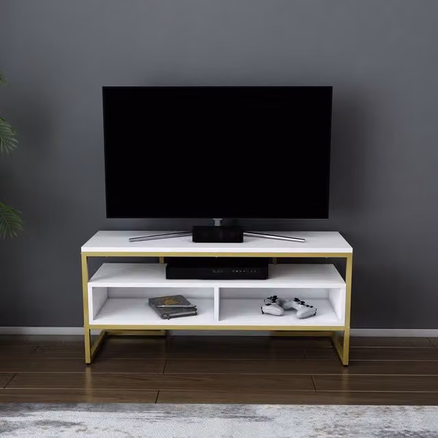 Decorotika Modern Merrion TV Unit in Gold and White