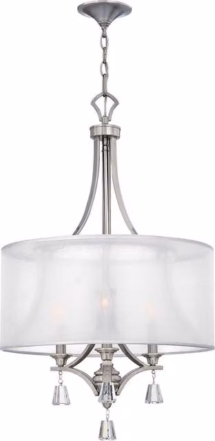 Loops 3 Bulb Chandelier Hanging Pendant Light in Silver with Crystal and Metal Details, E14 60W LED Compatible