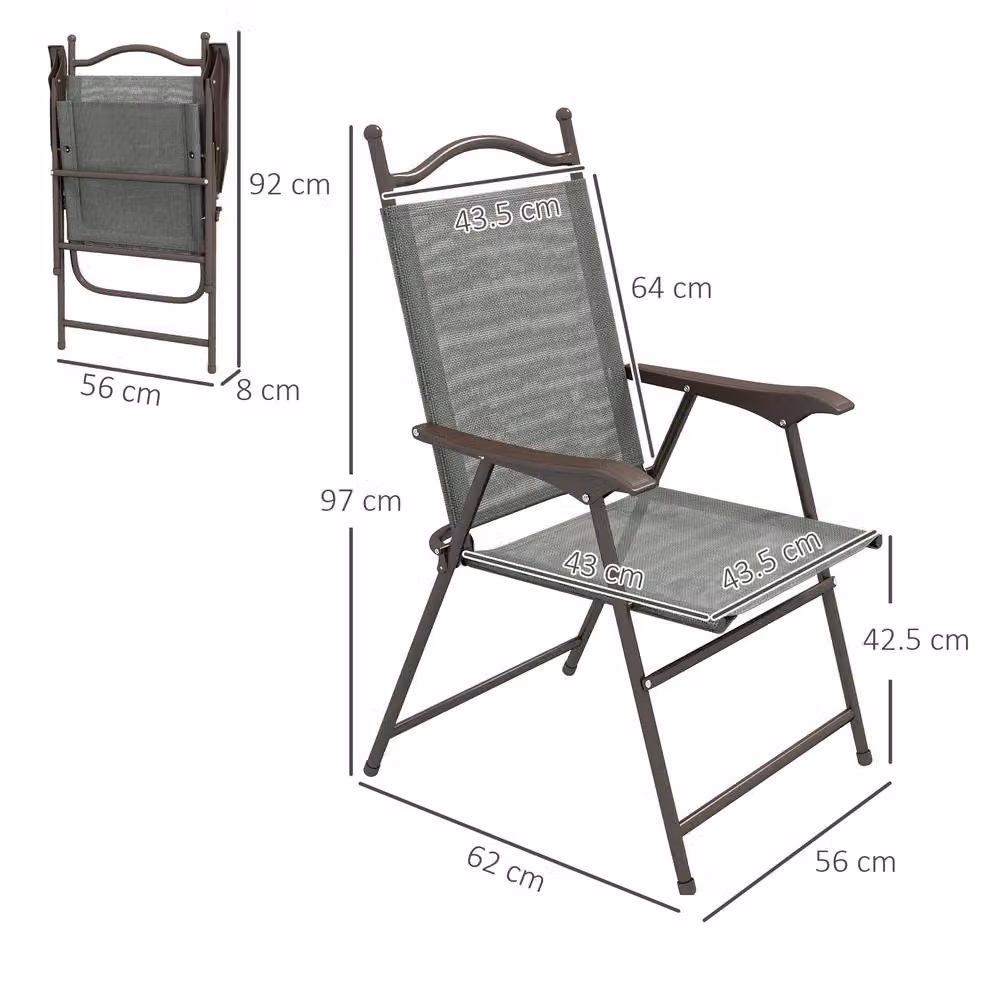STILVORA Set of 2 Grey Folding Garden Chairs with Steel Frame – 2