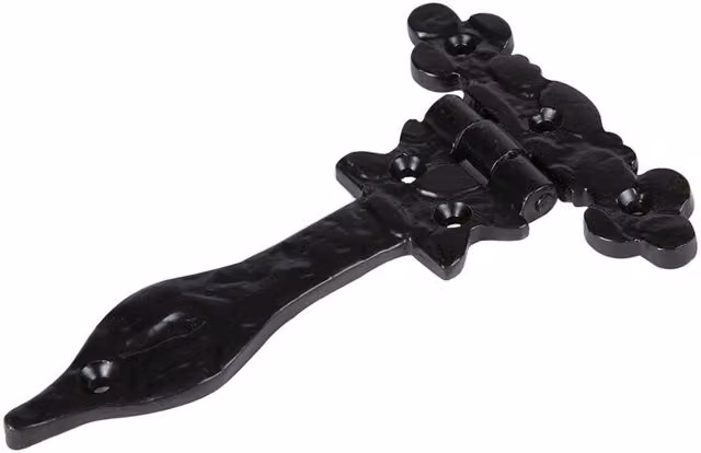 Hammer and Tongs Ornate Iron T-Hinge in Matt Black, Pack of 10, Width: 15.5 cm