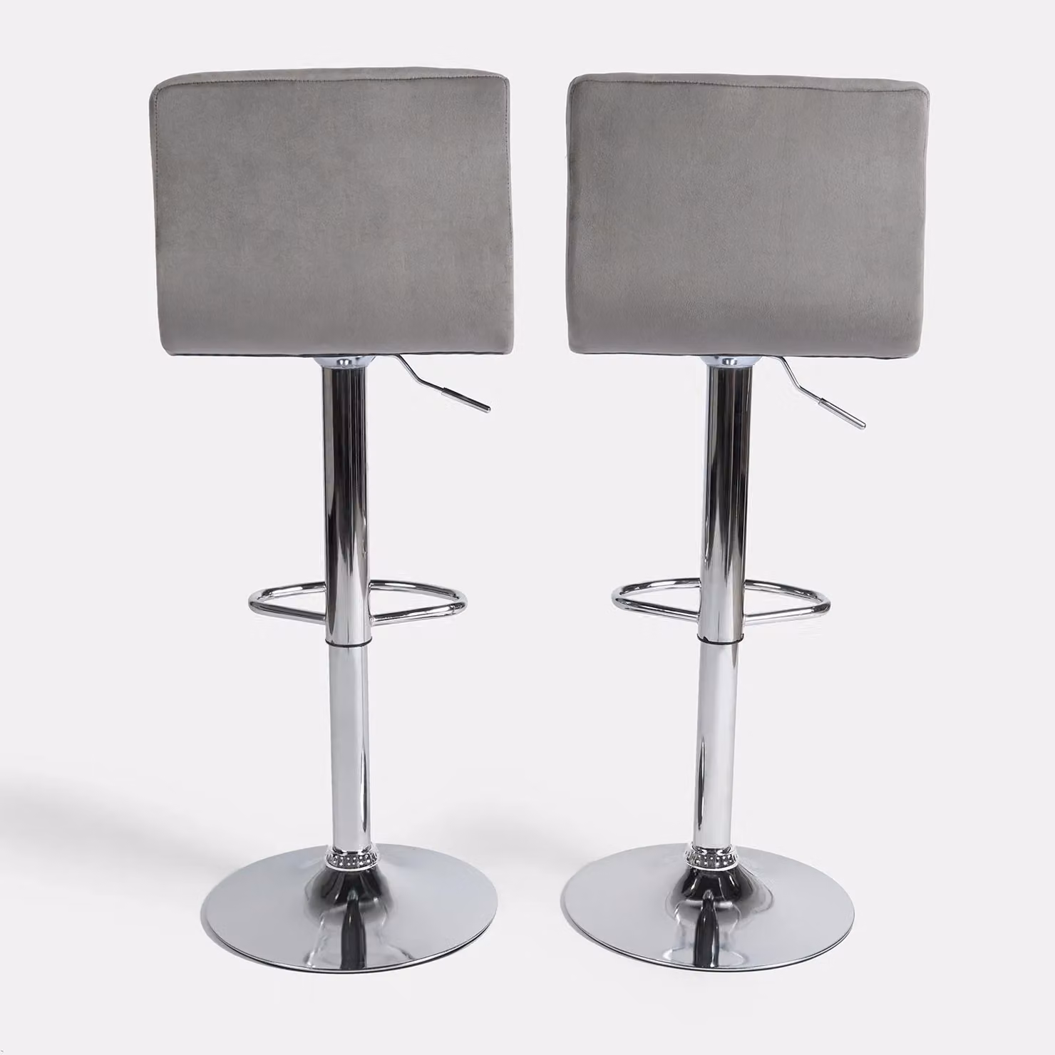 OHS Set of 2 Adjustable Velvet Swivel Bar Stools in Light Grey – 4