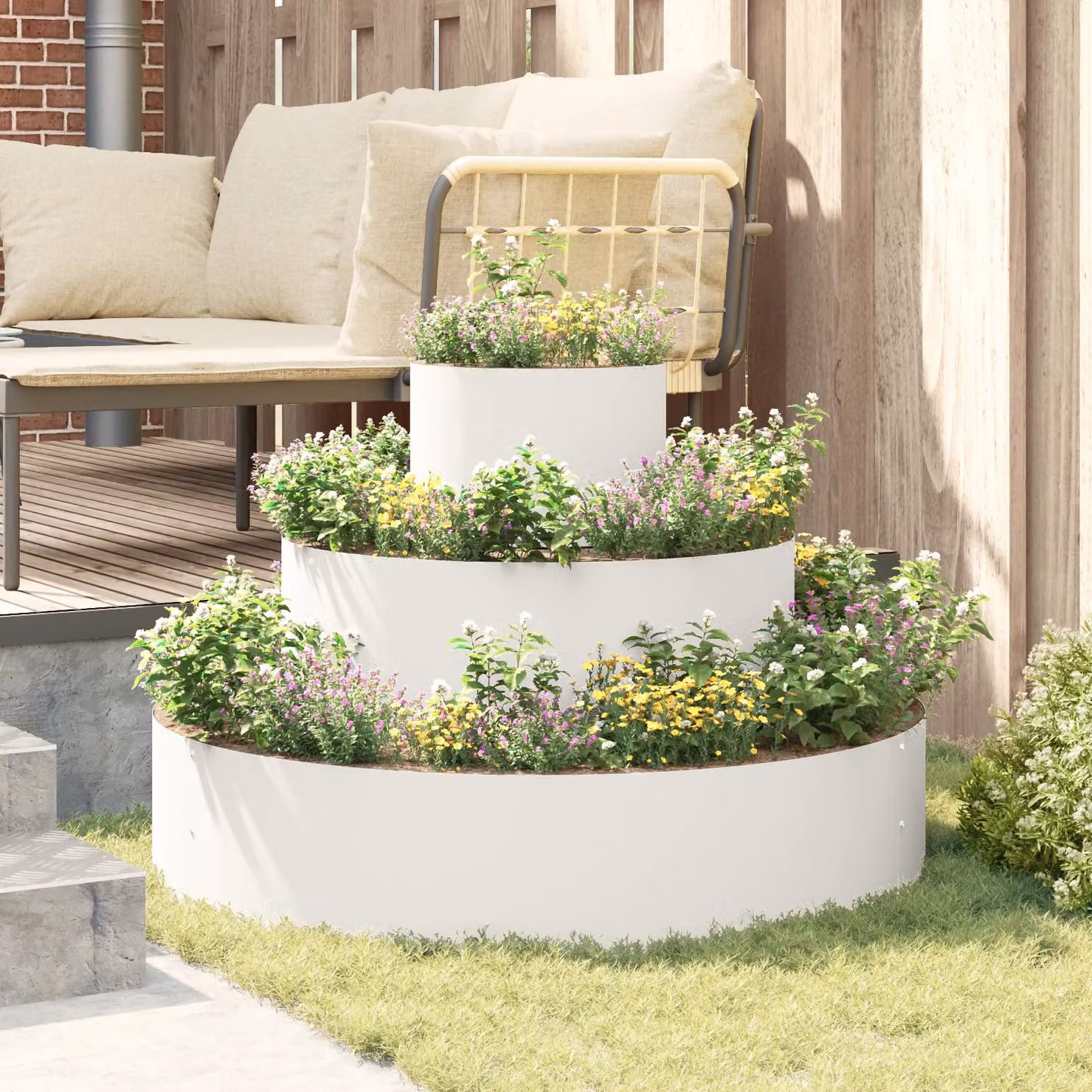 Berkfield Home White Powder-Coated Steel Metal Planter Tub – 3