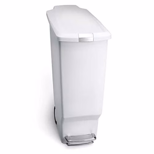 simplehuman CW1362 40L Slim Recycling Kitchen Pedal Bin with Lid Lock and Soft Close Lid, White Plastic, W: 26.0 cm, H: 64.0 cm, D: 49.0 cm