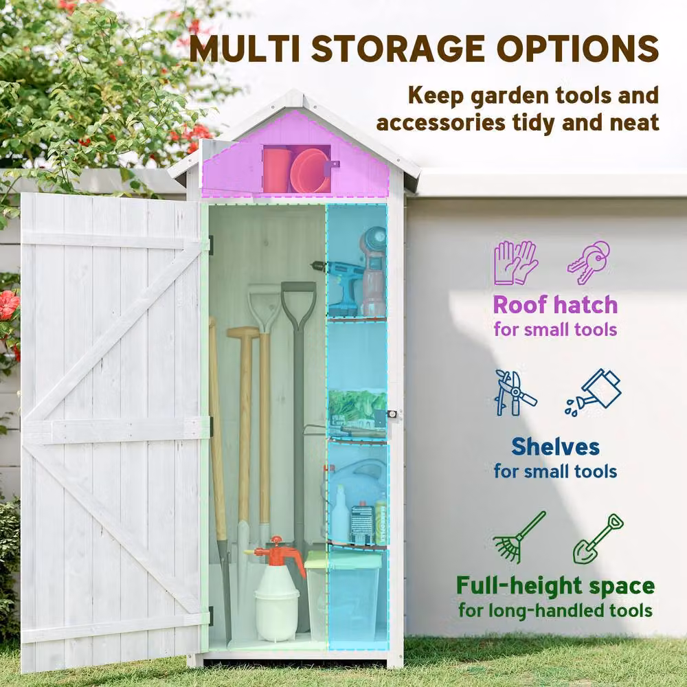 Outsunny Grey Wooden Garden Storage Shed with Internal Shelving, W/D/H: 179.0 x 77.0 x 54.2 cm – 3