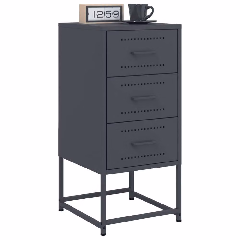 Berkfield Home Set of 2 Anthracite Metal Bedside Cabinets, W/D/H: 36 x 39 x 78 cm – 3